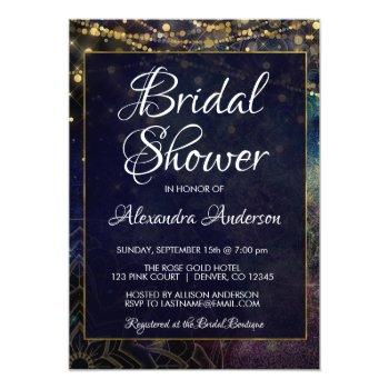 Blue String Light Mandala Bridal Shower Party Invitation Front View