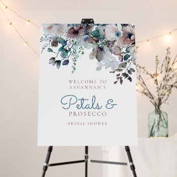 blue teal petals and prosecco bridal shower foam board