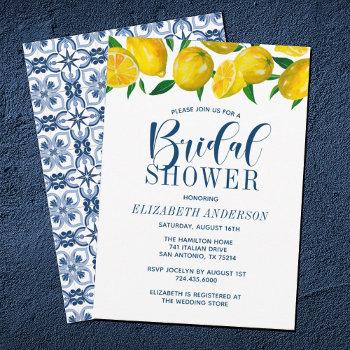 blue tile italian lemon wedding invitation