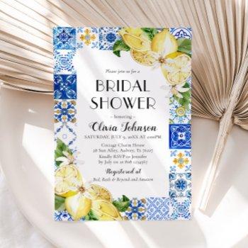 blue tile lemon italian bridal shower invitation