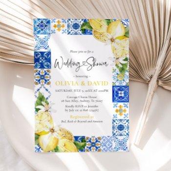blue tile lemon italian wedding shower invitation