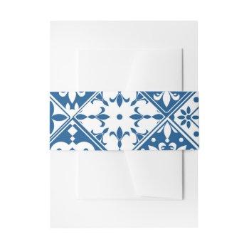 blue tile santorini greek/ spanish themed invitation belly band