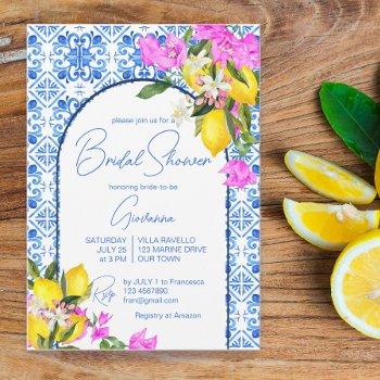 blue tiles lemons bougainvillea mediterranean invitation