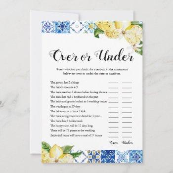 blue tiles lemons over or under bridal shower game invitation