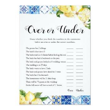 Blue Tiles Lemons Over Or Under Bridal Shower Game Invitation Front View