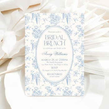 blue toile floral vintage bridal brunch shower invitation