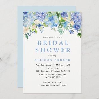 blue watercolor hydrangea bridal shower invitation