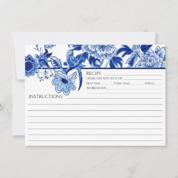blue white chinoiserie bird bridal recipe card