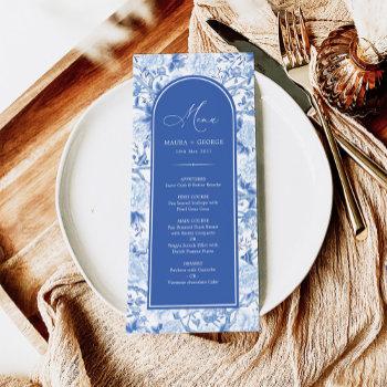 blue white chinoiserie birds & blooms menu card