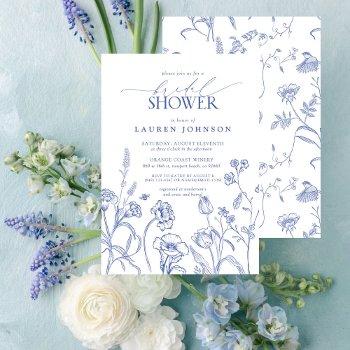 blue & white garden flowers bridal shower  invitation