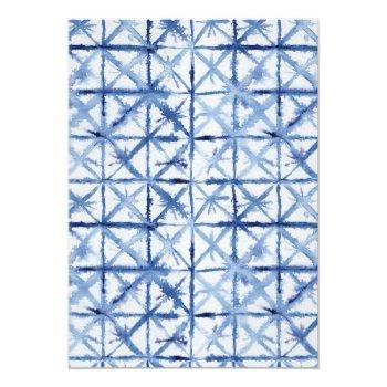 Blue White Shibori Seahorse Starfish Beach Bridal Invitation Front View