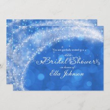 blue & white sparkle cinderella bridal shower invitation