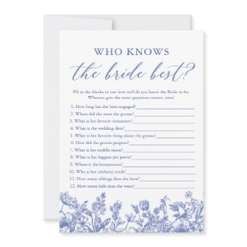 blue who knows the bride best bridal shower game invitation