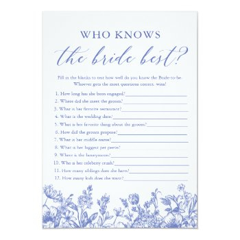 Blue Who Knows The Bride Best Bridal Shower Game Invitation Front View