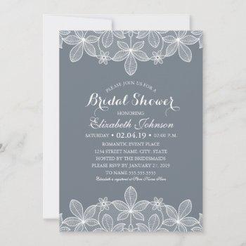 bluish grey elegant vintage lace bridal shower invitation