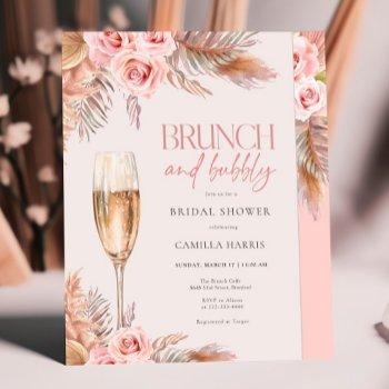 blush brunch and bubbly pampas grass bridal shower invitation