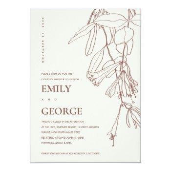 Blush Cream Line Drawing Flora Couple Shower Card Front View