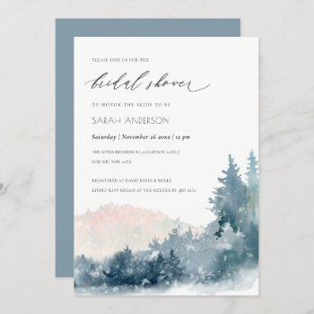 blush dusky blue mountains bridal shower invite