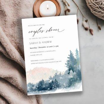 blush dusky blue mountains couples shower invite