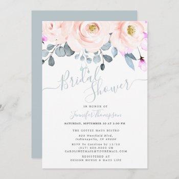 blush & dusty blue watercolor floral bridal shower invitation