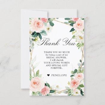 blush floral geometric botanical bridal shower thank you card