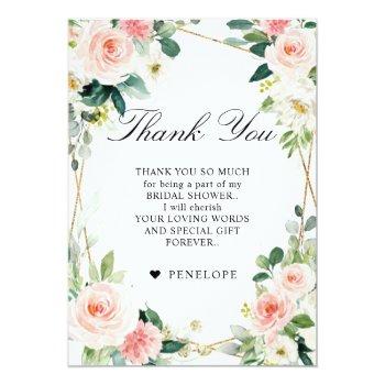 Blush Floral Geometric Botanical Bridal Shower Thank You Card Front View