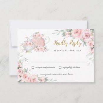 blush floral  high tea party kindly reply rsvp card