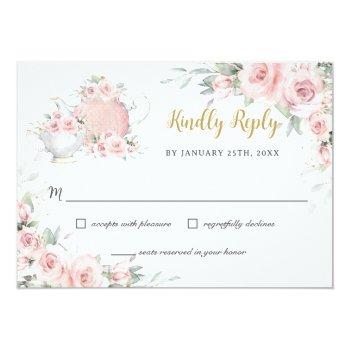 Blush Floral  High Tea Party Kindly Reply Rsvp Card Front View