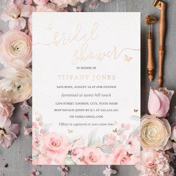 blush floral rose gold butterfly bridal shower  foil invitation