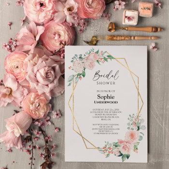 blush floral white simple wedding bridal shower invitation