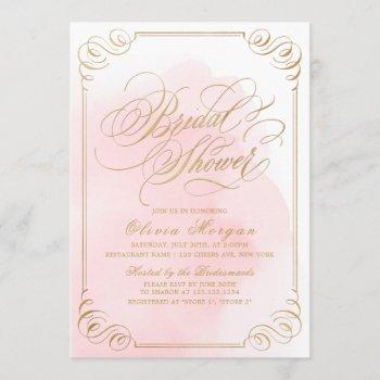 blush gold elegant calligraphy bridal shower invitation