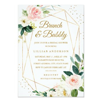 Blush Gold Floral Brunch And Bubbly Bridal Shower Invitation Front View