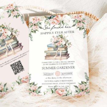 blush ivory floral vintage books bridal shower invitation