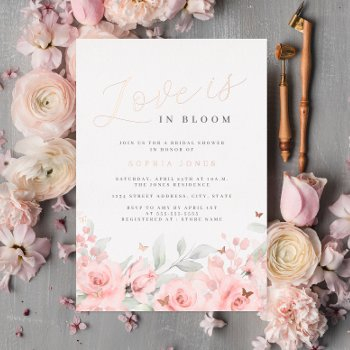 blush love is in bloom rose gold bridal shower  foil invitation