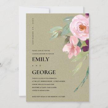 blush marsala kraft rose floral couple shower card