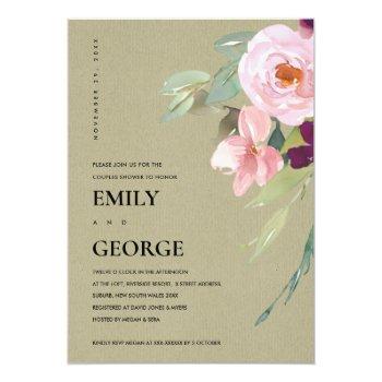 Blush Marsala Kraft Rose Floral Couple Shower Card Front View