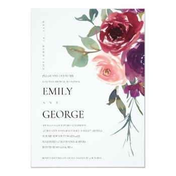 Blush Marsala Pink Rose Floral Couple Shower Card Front View