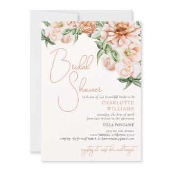 blush peach floral romantic bridal shower invitation
