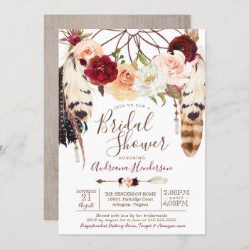 blush & peach rose dreamcatcher boho bridal shower invitation