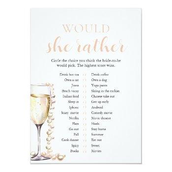 Blush Pearls And Prosecco Would She Rather Game Invitation Front View