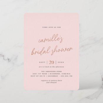 blush pink and rose gold | simple bridal shower foil invitation