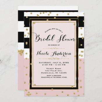 blush pink black white & gold glam bridal shower invitation