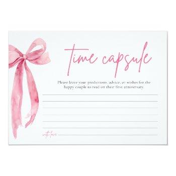 Blush Pink Bow Bridal Shower Time Capsule Card Front View