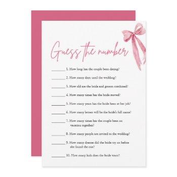blush pink bow guess the number bridal shower game invitation