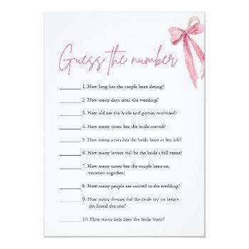 Blush Pink Bow Guess The Number Bridal Shower Game Invitation Front View