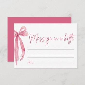 blush pink bow message in a bottle game card