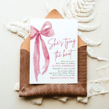 blush pink bow she's tying the knot bridal shower invitation