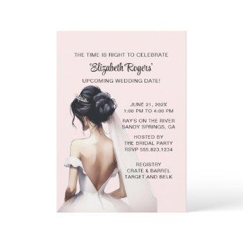 blush pink brunette bridal shower invitation