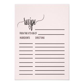 Blush Pink Calligraphy Bridal Shower Recipe Cards Front View