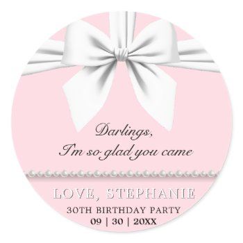 blush pink elegant tiffany birthday thank you classic round sticker